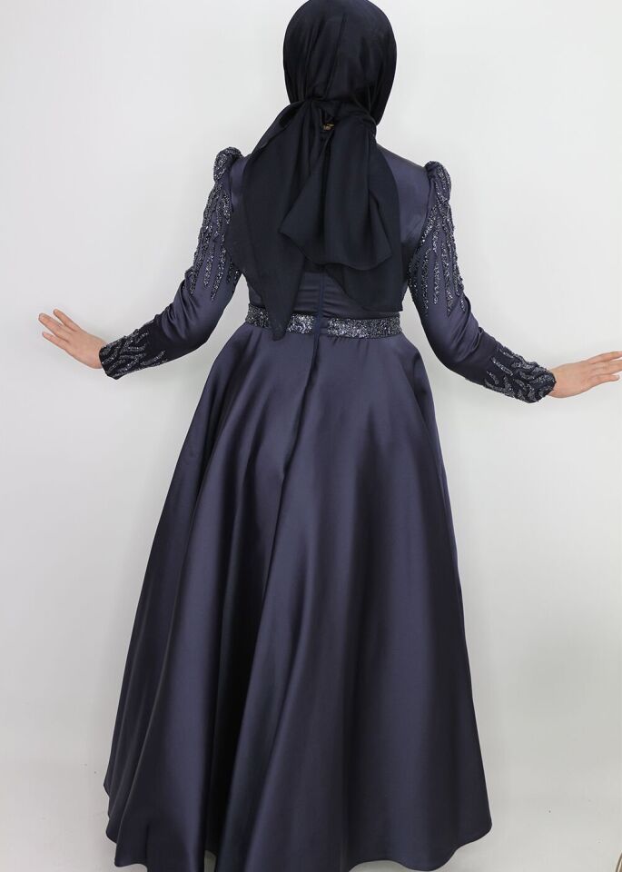 182 ÖNÜ OMZU VE KOLLARI TAŞ DETAYLI PRENSES MODEL MİDİ BOY ABİYE ELİBSE QYS ABİYE ELBİSE 182 #23-09#