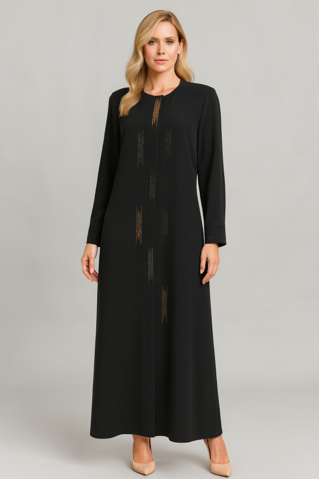 3006ÖNÜ VE KOL UÇLARI TAŞ İŞLEMELİ GİZLİ FERMUARLI FERACE QYS 3006 FERACE  #22-01#