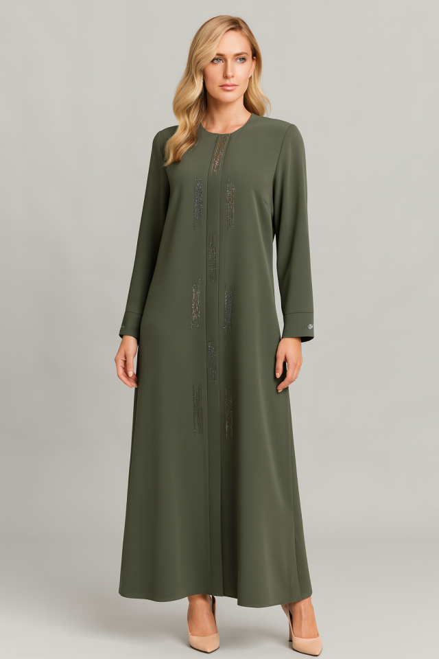 3006ÖNÜ VE KOL UÇLARI TAŞ İŞLEMELİ GİZLİ FERMUARLI FERACE QYS 3006 FERACE  #22-01#