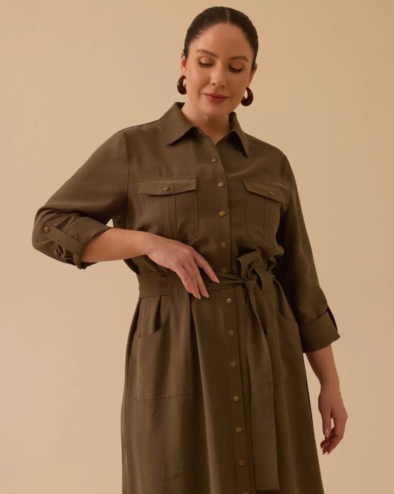 4005 BÜYÜK BEDEN BAĞLAMA DETAYLI CEPLİ ELBİSE #26#