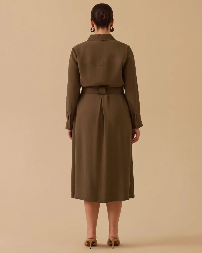 4005 BÜYÜK BEDEN BAĞLAMA DETAYLI CEPLİ ELBİSE #26#