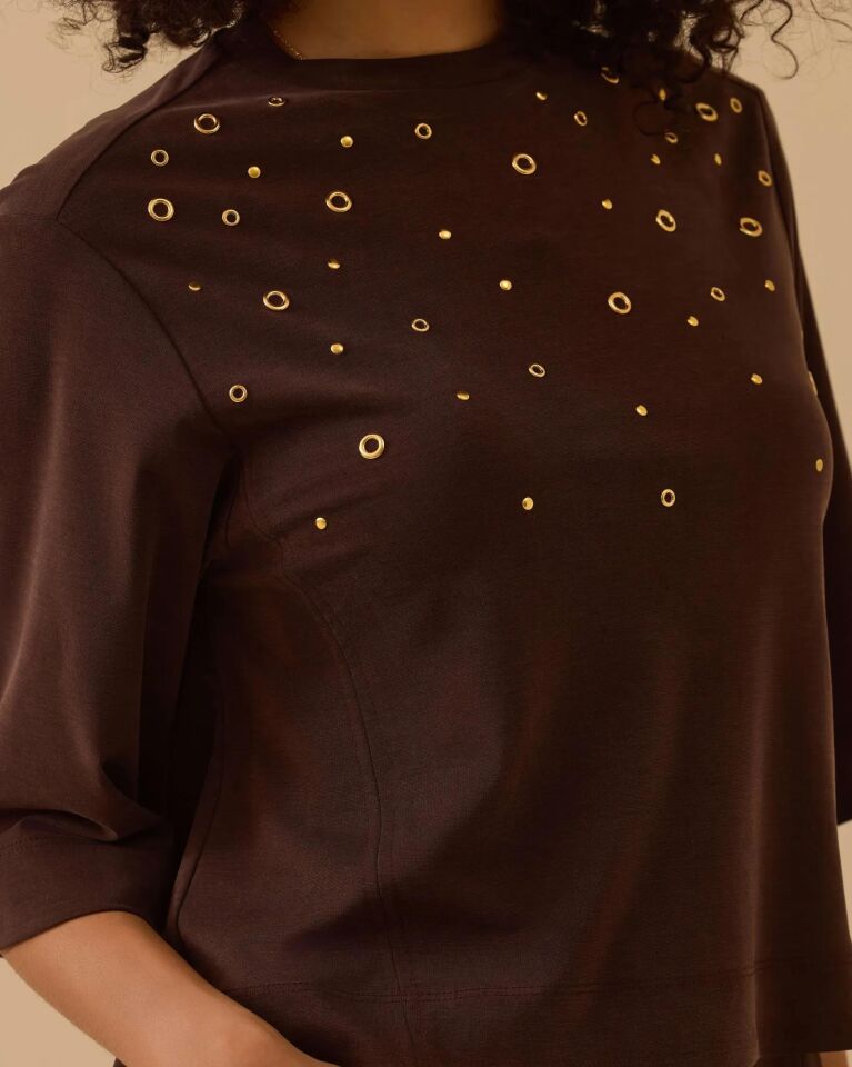 10003 METAL HALKA DETAYLI SWEATSHİRT #26# M - Kahverengi