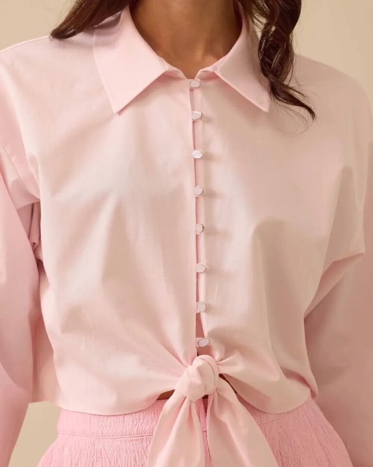 1013 ÖNÜ VE KOL UCU DÜĞMELİ UÇ KISMI BAĞLAMA DETAYLI KISA GÖMLEK 10002511511013 #06-25#