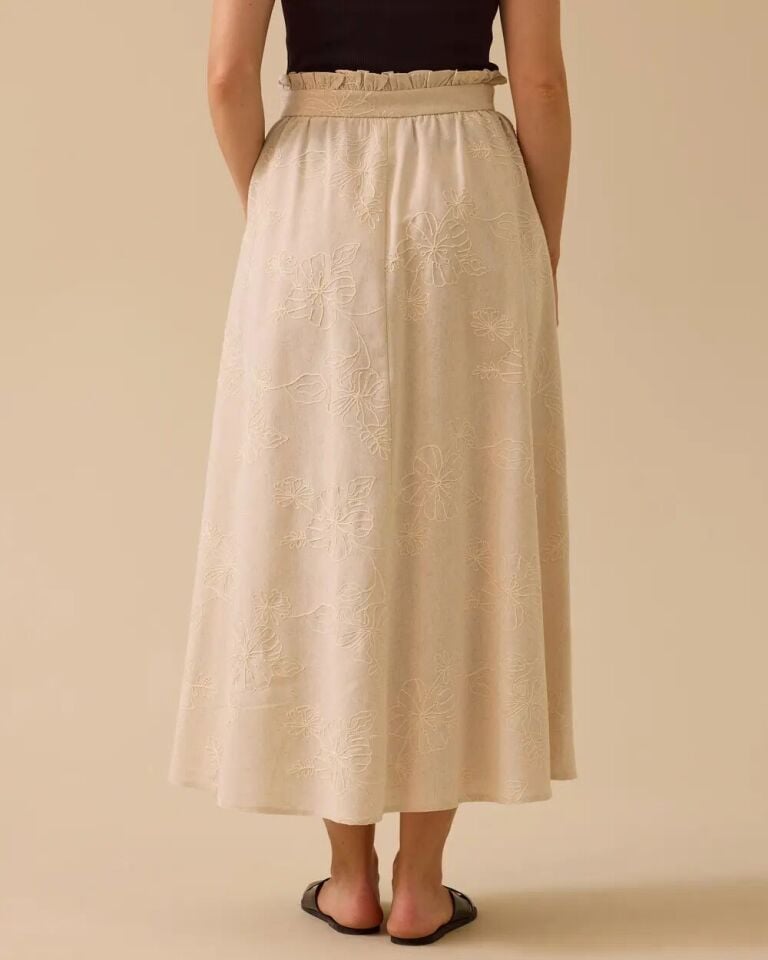 1013 BEL KISMI FIRFIR DETAYLI FERMUARLI İŞLEME DETAYLI KETEN ETEK 10002511611013 #06-25#