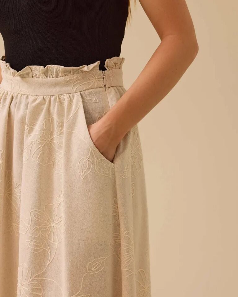 1013 BEL KISMI FIRFIR DETAYLI FERMUARLI İŞLEME DETAYLI KETEN ETEK 10002511611013 #06-25#