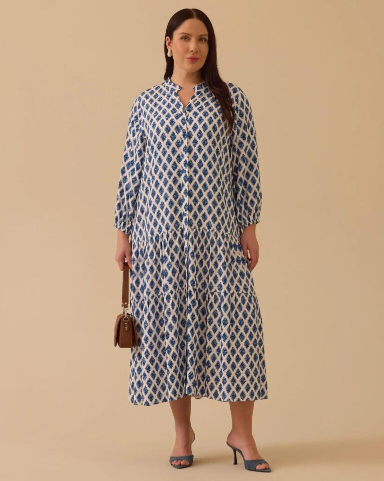 4007 BÜYÜK BEDEN DESENLİ VOLANLI ELBİSE #26#