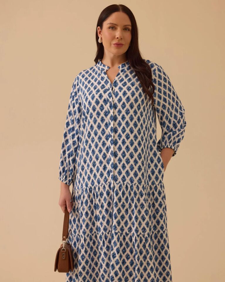 4007 BÜYÜK BEDEN DESENLİ VOLANLI ELBİSE #26#