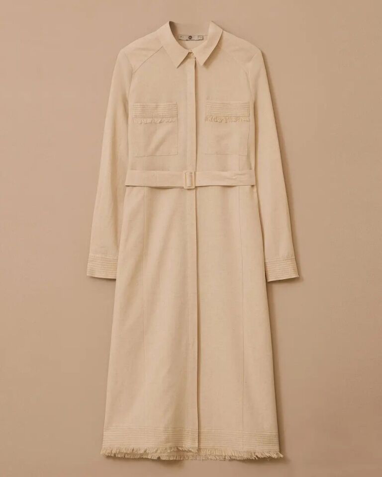 1007 GÜNLÜK TUNİK CEPLERİ PÜSKÜL DETAYLI BELİ KEMERLİ ETEK UCU PÜSKÜLLÜ KETEN GÜNLÜK TUNİK 10002411211007 #06-25#