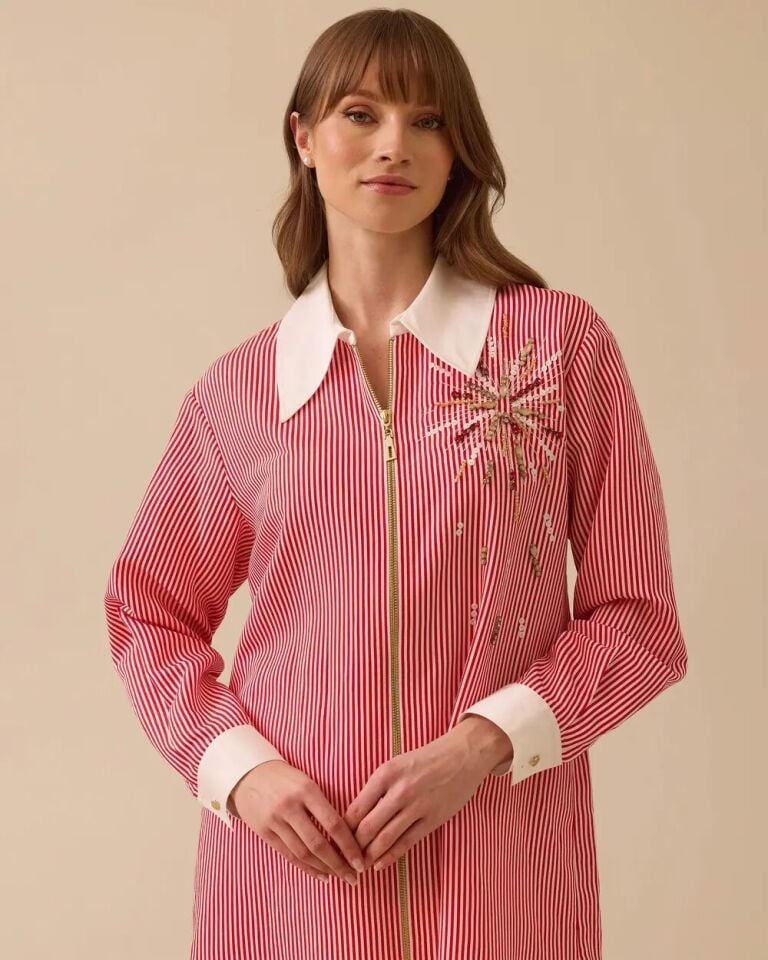 1001 ÖNDEN FERMUARLI GÖĞSÜ TAŞLI ŞIK TUNİK 10002421211001 #06-25#