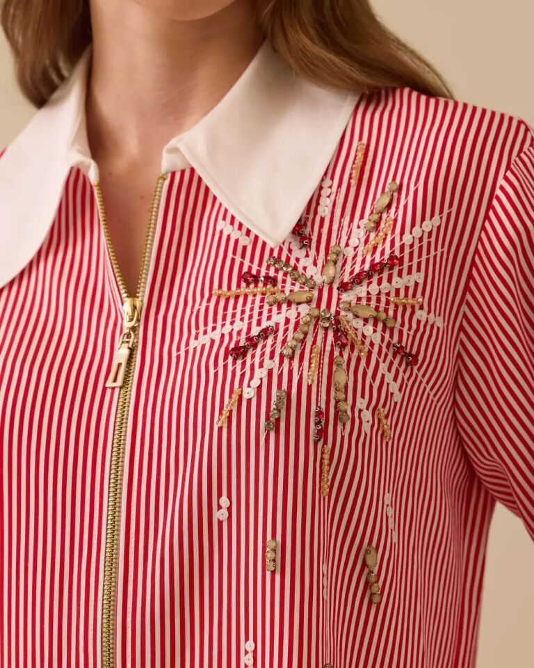 1001 ÖNDEN FERMUARLI GÖĞSÜ TAŞLI ŞIK TUNİK 10002421211001 #06-25#