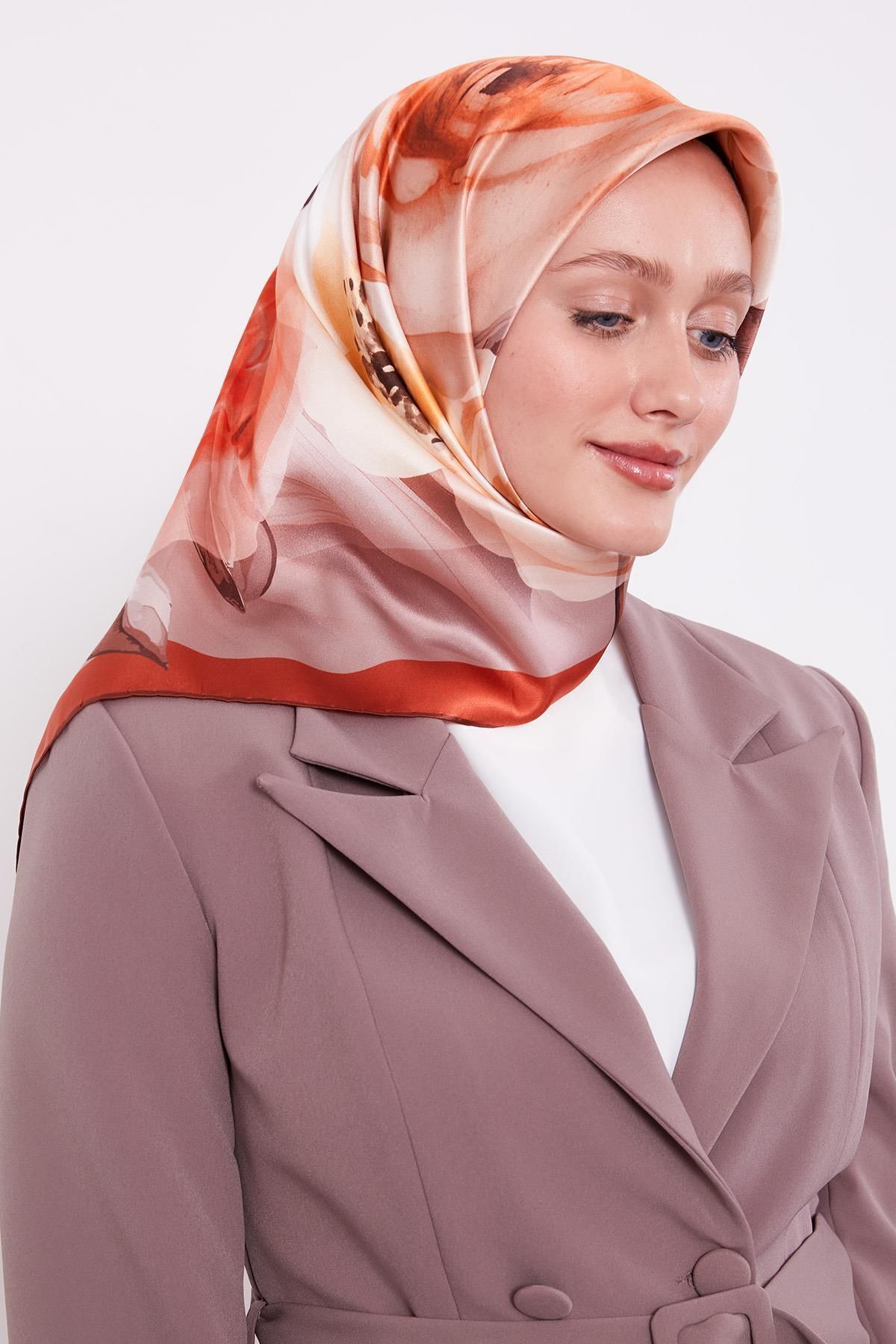 I-1130 LEVİDOR SURA İPEK EŞARP #07-25# STD - KİREMİT