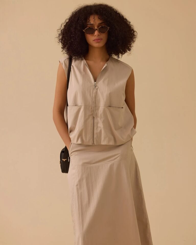 10004 ÖNDEN FERMUARLI PRAŞÜT KUMAŞ YELEK #26#