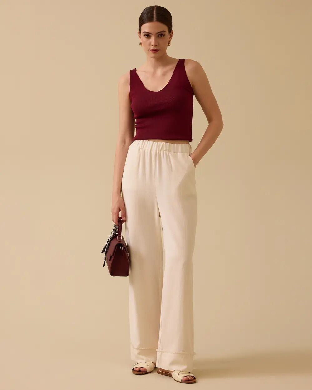 1026 BELİ LASTİKLİ YÜKSEL BEL PAÇALARI İP DETAYLI CEPLİ KETEN PANTOLON 10002511011026 #06-25#