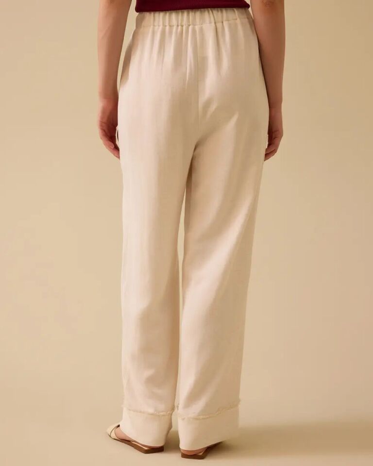 1026 BELİ LASTİKLİ YÜKSEL BEL PAÇALARI İP DETAYLI CEPLİ KETEN PANTOLON 10002511011026 #06-25#