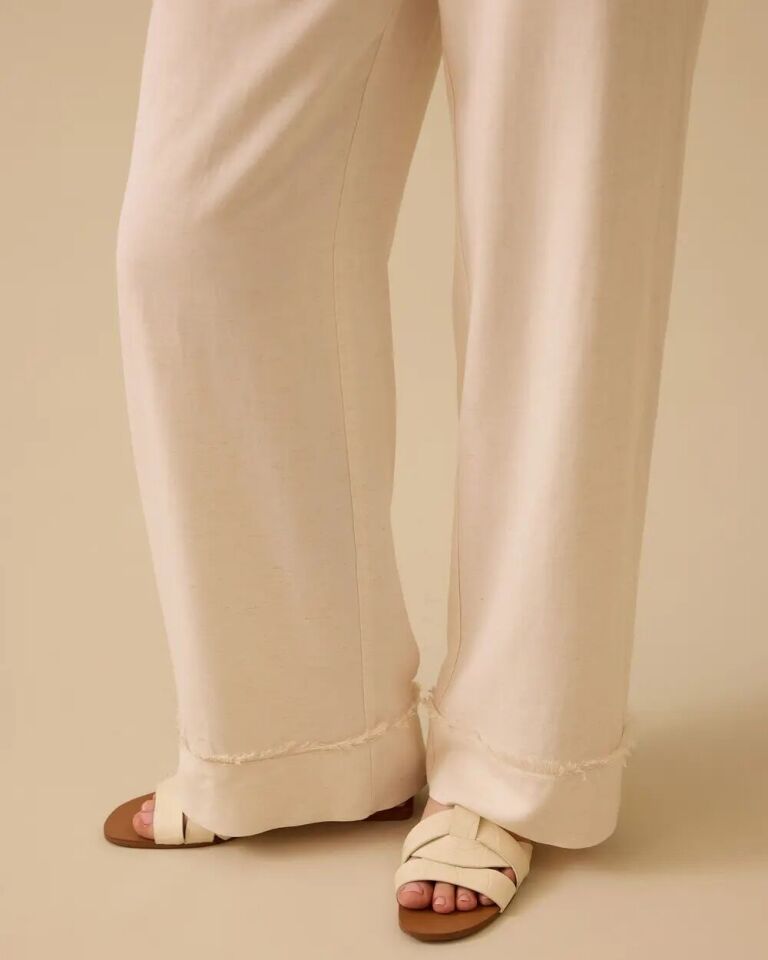 1026 BELİ LASTİKLİ YÜKSEL BEL PAÇALARI İP DETAYLI CEPLİ KETEN PANTOLON 10002511011026 #06-25#