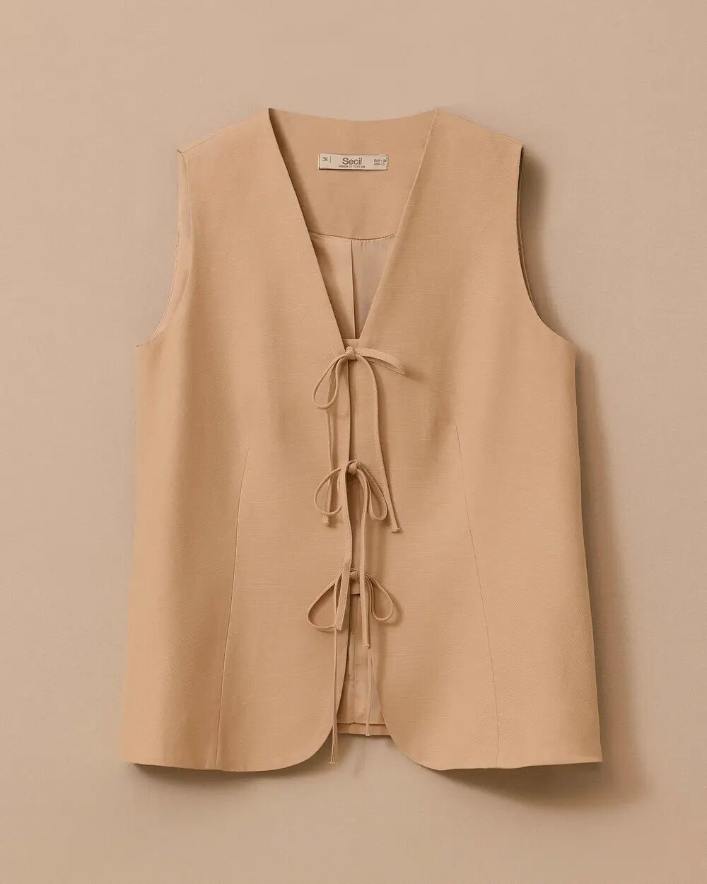 10020 ÖNDEN BAĞLAMALI İÇİ ASTARLI KETEN YELEK 10002511110020 #06-25#