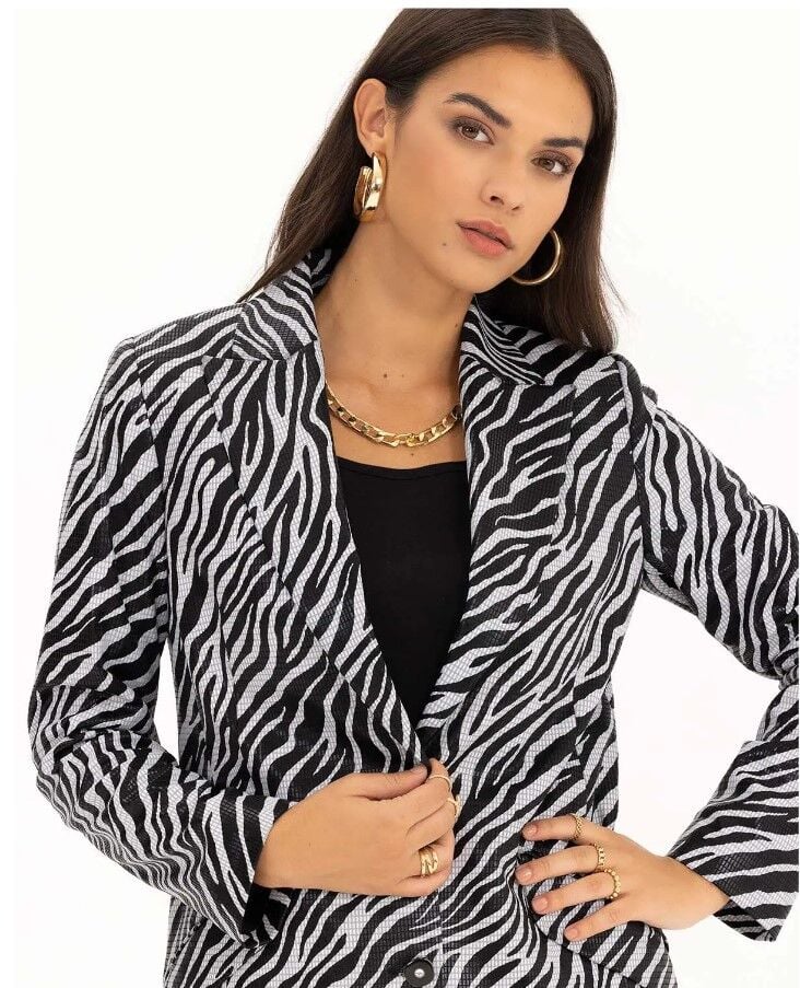 CEKET ZEBRA DESENLİ CEP DETAYLI CEKET YAKA CEKET QKS 221201001 BLAZER CEKET #22-09#