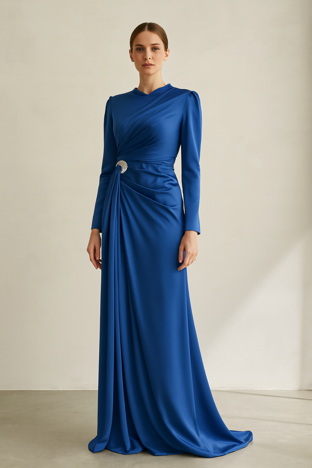 3076 GÖĞSÜ PİLE VE BELİ TAŞ DETAYLI SATEN ABİLYE QYS ABİYE 3076 #23-04#