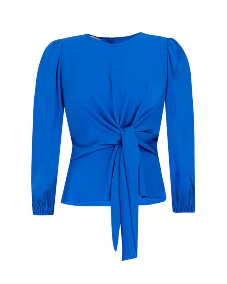 1080  ÖNDEN BAĞLAMA DETAYLI SATEN KOL UCU LASTİKLİ ŞIK BLUZ QYS BLUZ 232001080 #23-04#