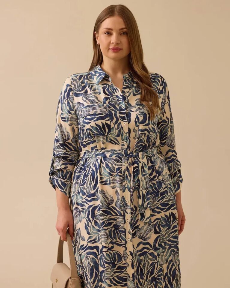 4007 ÖNDEN DÜĞMELİ GÖĞÜS CEP KAPAKÇIKLARI TAŞ DETAYLI YANLARI YIRTMAÇLI DESENLİ TUNİK 10002511314007 #06-25#