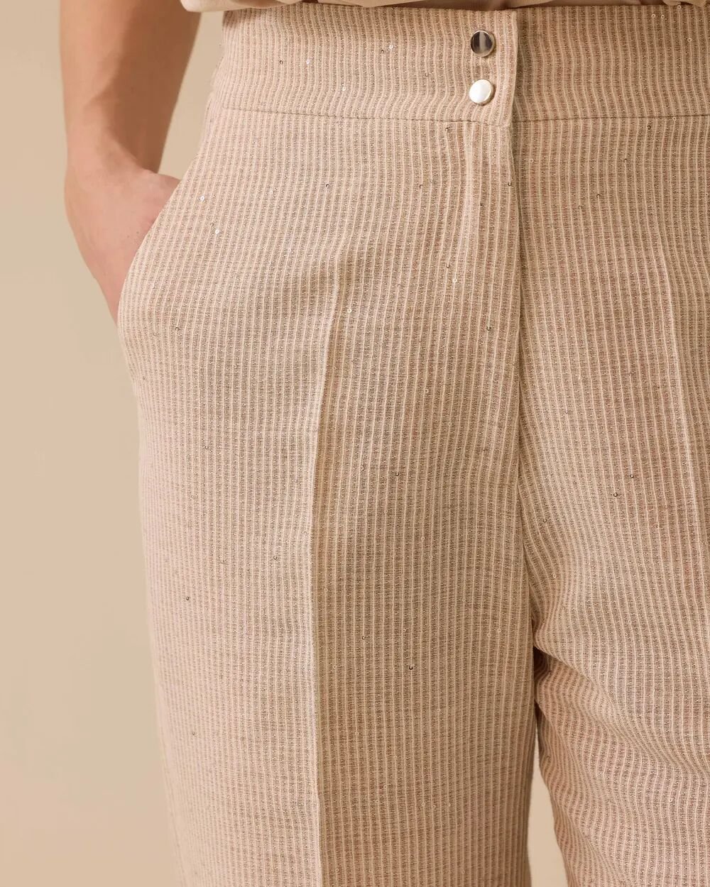 1029 ÇİFT DÜĞMELİ IŞILTILI KETEN BOL PAÇA PANTOLON 10002511011029 #06-25# 38 - bej