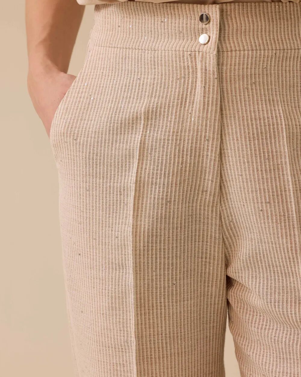 1029 ÇİFT DÜĞMELİ IŞILTILI KETEN BOL PAÇA PANTOLON 10002511011029 #06-25#