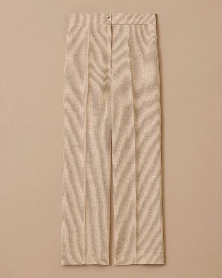 1029 ÇİFT DÜĞMELİ IŞILTILI KETEN BOL PAÇA PANTOLON 10002511011029 #06-25#