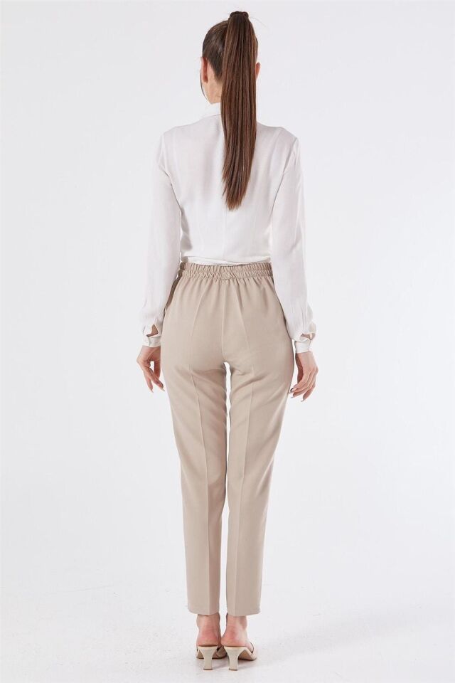 59061 BELİ YARIM LASTİKLİ  ÖN CEPLİ KLASİK DAR PAÇA PANTOLON QYS PANTLON 59061 #23-063 38 - MAVİ