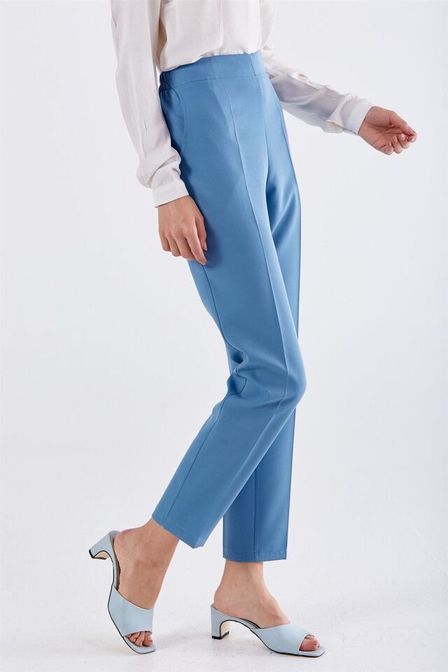 59061 BELİ YARIM LASTİKLİ  ÖN CEPLİ KLASİK DAR PAÇA PANTOLON QYS PANTLON 59061 #23-063 38 - MAVİ