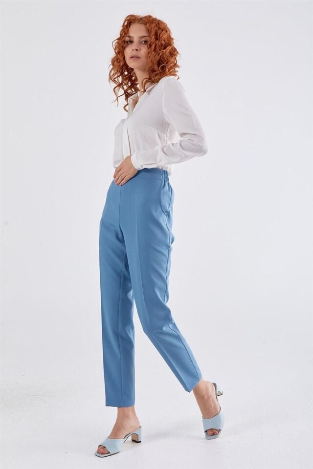 59061 BELİ YARIM LASTİKLİ  ÖN CEPLİ KLASİK DAR PAÇA PANTOLON QYS PANTLON 59061 #23-063 38 - MAVİ