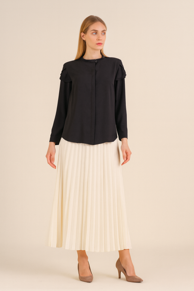 1025 GÖMLEK YAKASI VE KOLLARI FIRFIR DETAYLI ÖNDEN GİZLİ DÜĞMELİ BÜYÜK BEDEN  GÖMLEK QYS GÖMLEK 1025 #23-043