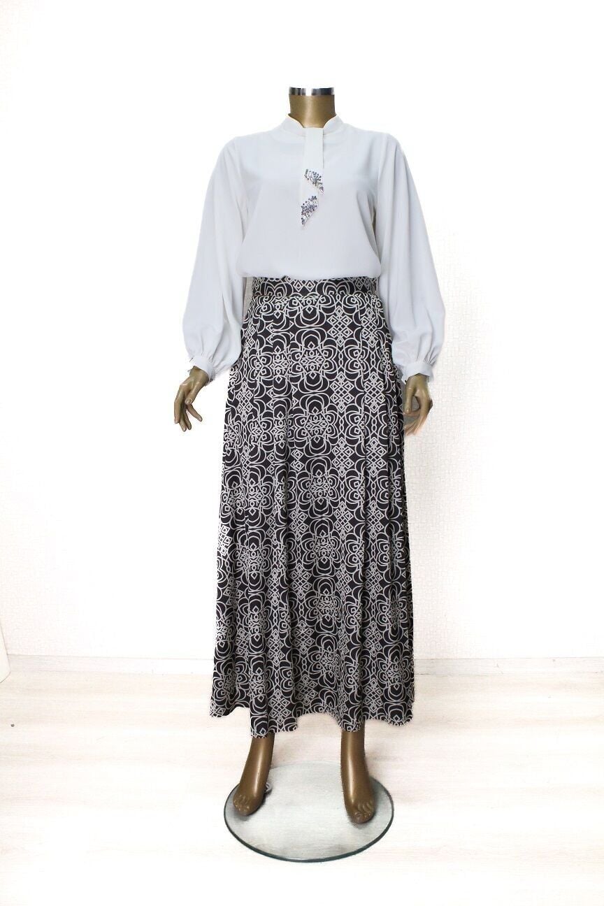 52007 YANDAN FERMURARLI DESENLİ ETEK QYS ETEK 52007 #23-073