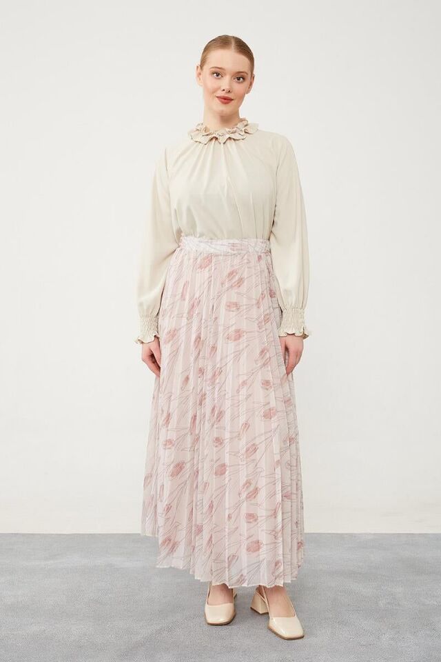 420029 ETEK DESENLİ ŞİFON ETEK QYS  ETEK #☺24-05#