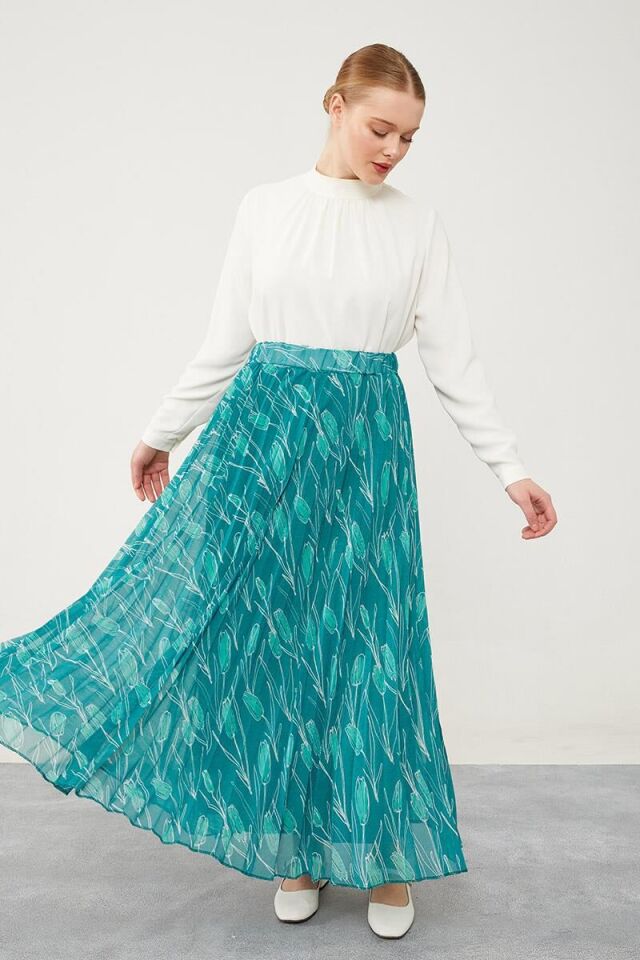 420029 ETEK DESENLİ ŞİFON ETEK QYS  ETEK #☺24-05#