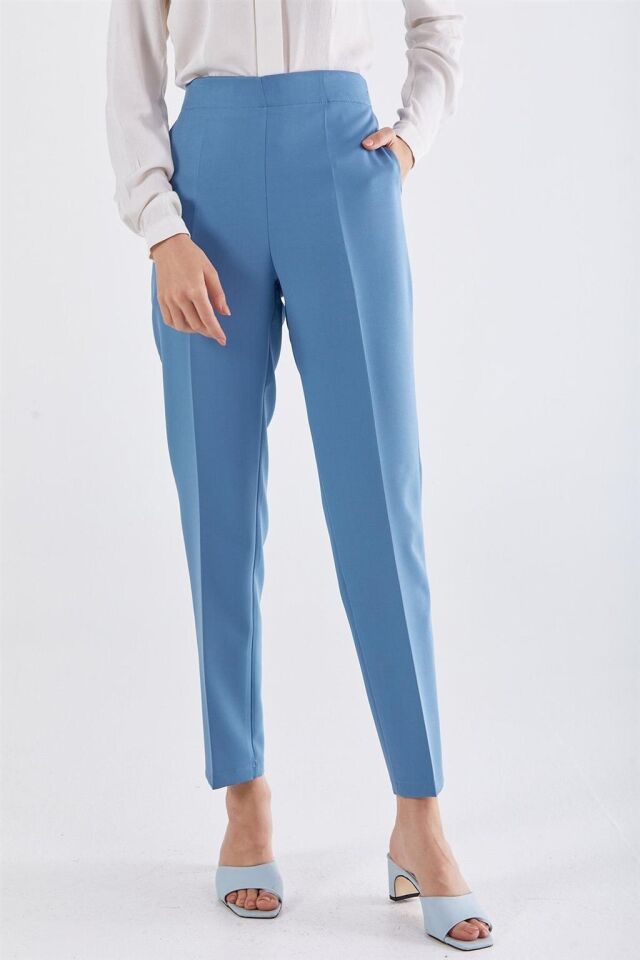 59061 BELİ YARIM LASTİKLİ  ÖN CEPLİ KLASİK DAR PAÇA PANTOLON QYS PANTLON 59061 #23-063 44 - MAVİ
