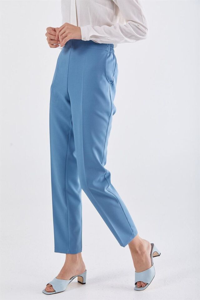 59061 BELİ YARIM LASTİKLİ  ÖN CEPLİ KLASİK DAR PAÇA PANTOLON QYS PANTLON 59061 #23-063 44 - MAVİ