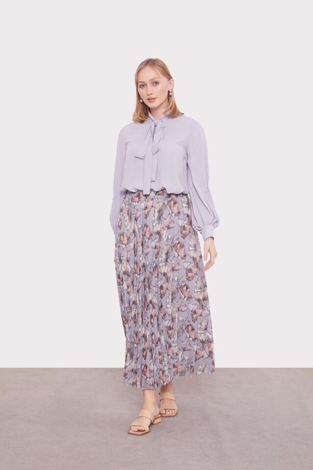 420024  BELİ LASTİKLİ DESENLİ ŞİFON PİLİSELİ ETEK QYS ŞİFON #24-073