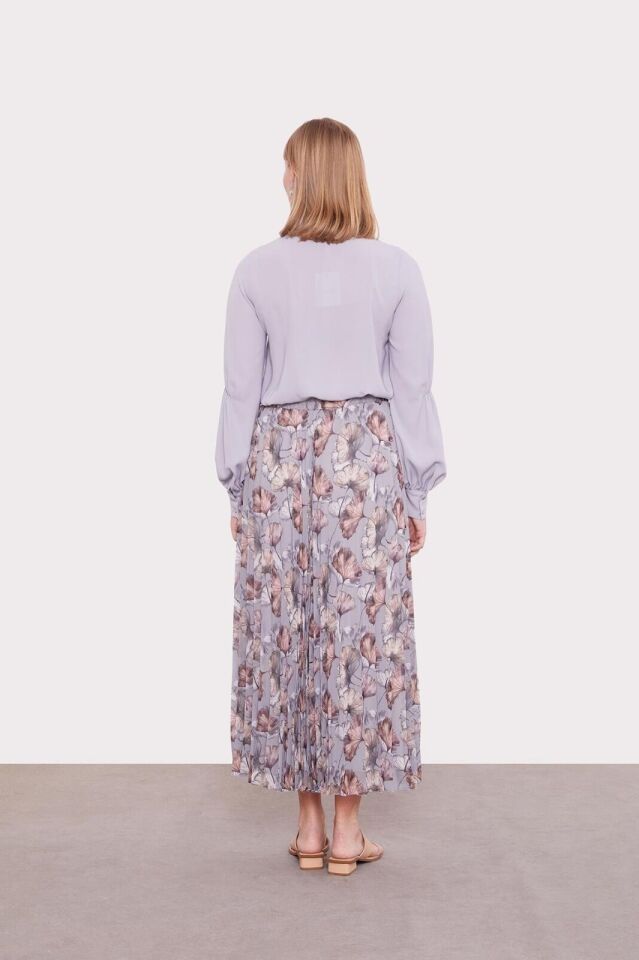 420024  BELİ LASTİKLİ DESENLİ ŞİFON PİLİSELİ ETEK QYS ŞİFON #24-073