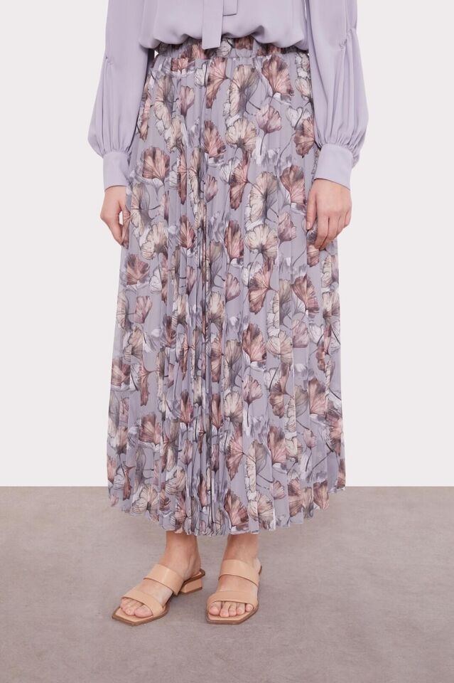 420024  BELİ LASTİKLİ DESENLİ ŞİFON PİLİSELİ ETEK QYS ŞİFON #24-073