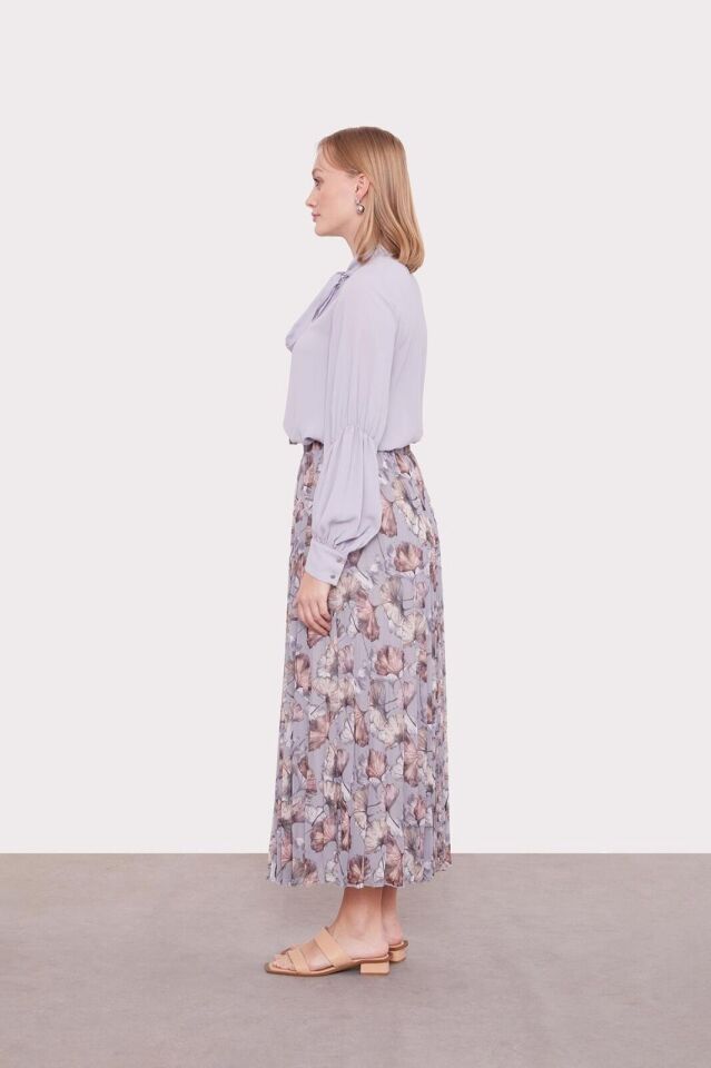 420024  BELİ LASTİKLİ DESENLİ ŞİFON PİLİSELİ ETEK QYS ŞİFON #24-073