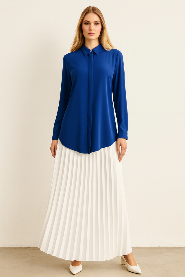 1045 ÖNDEN GİZLİ DÜĞMELİ KLASİK GÖMLEK QYS GÖMLEK 1045 #23-04#