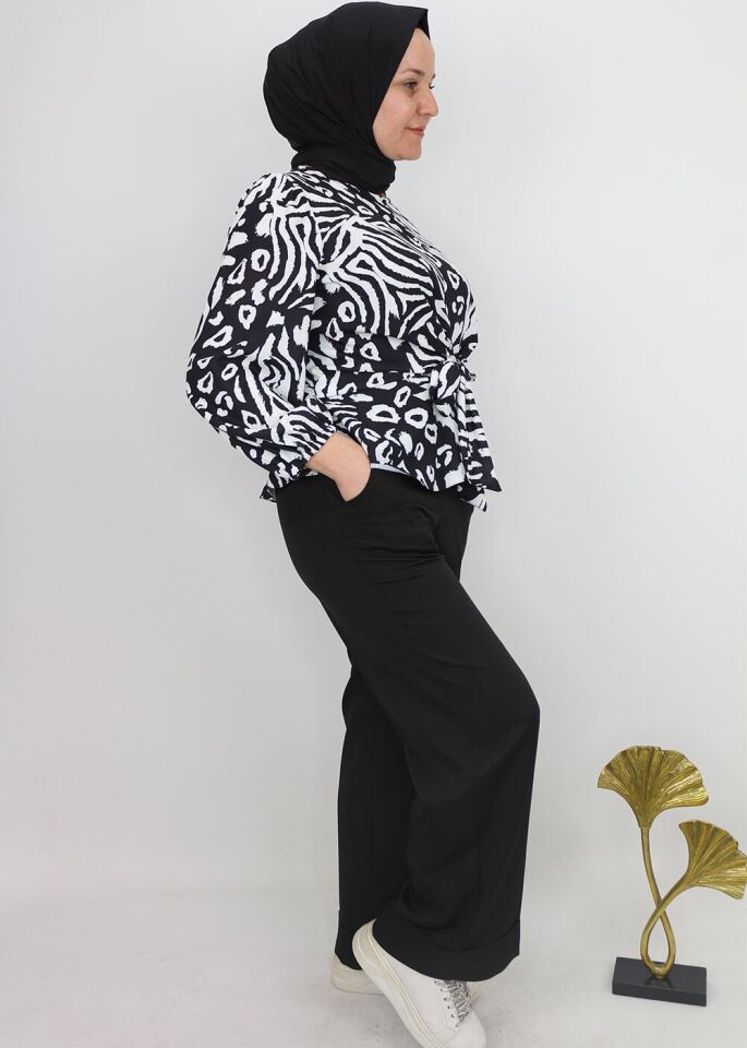 1004 DOUBLE PAÇA BELİ LASTİKLİ BOL PAÇA KLASİK PANTOLON #102429# 52 - SİYAH