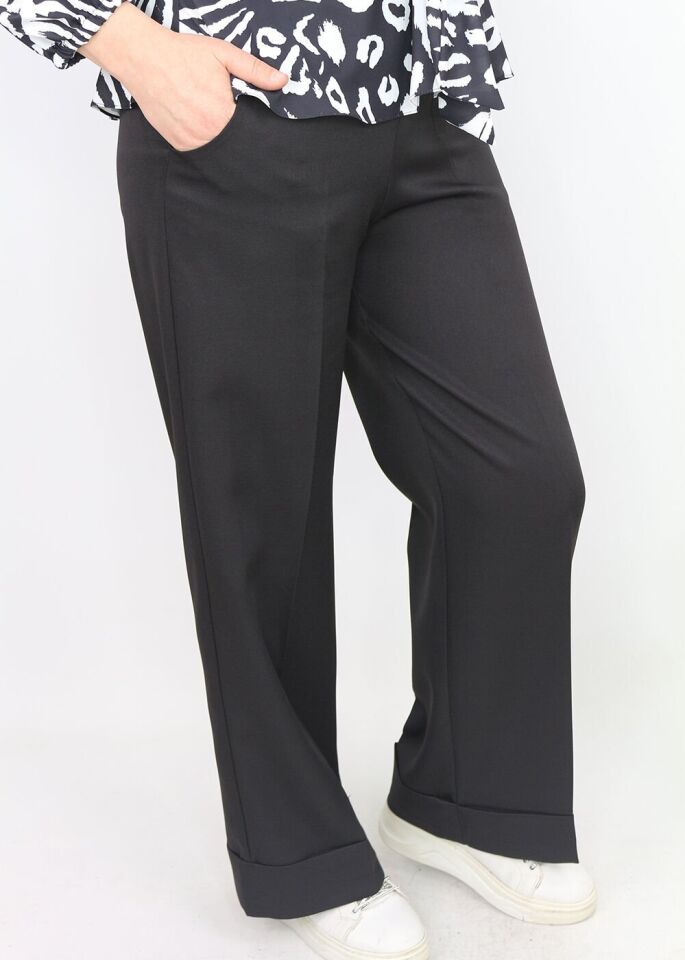 1004 DOUBLE PAÇA BELİ LASTİKLİ BOL PAÇA KLASİK PANTOLON #102429# 52 - SİYAH