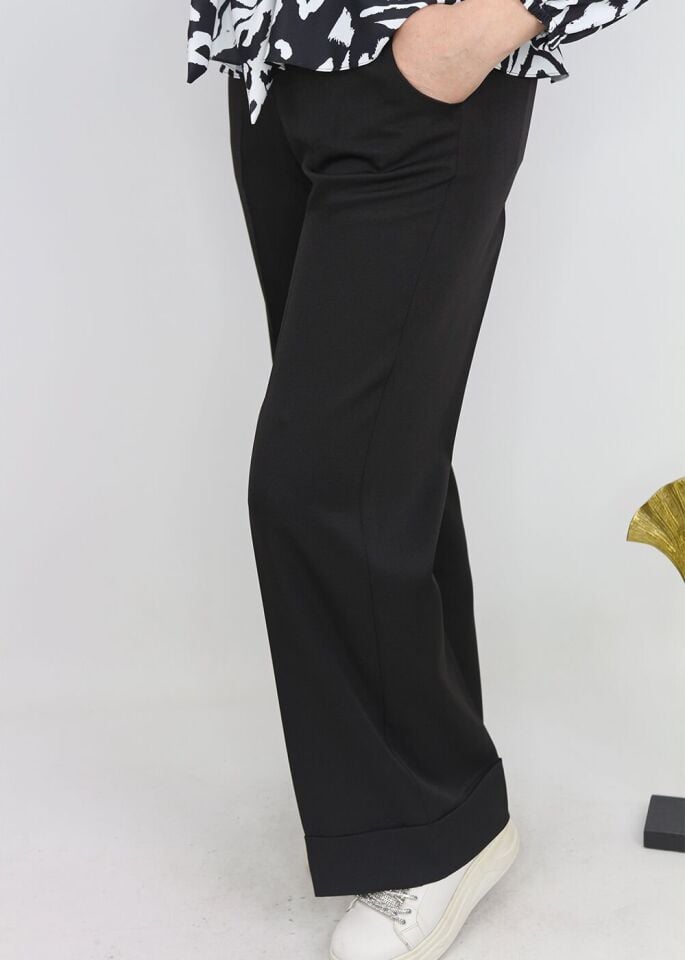 1004 DOUBLE PAÇA BELİ LASTİKLİ BOL PAÇA KLASİK PANTOLON #102429# 52 - SİYAH