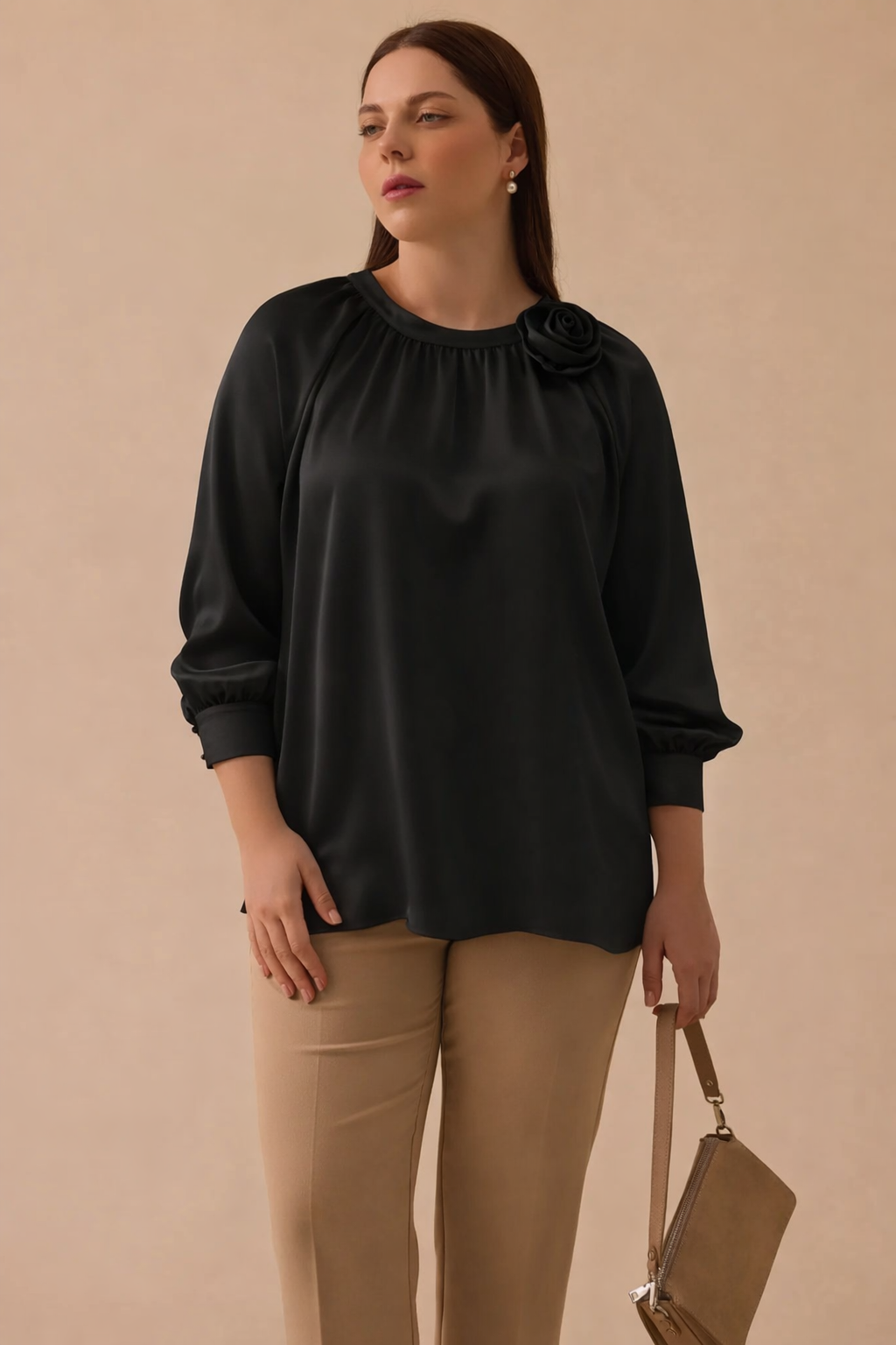 4004 YAKASI ÇİÇEKLİ SATEN BLUZ #26#