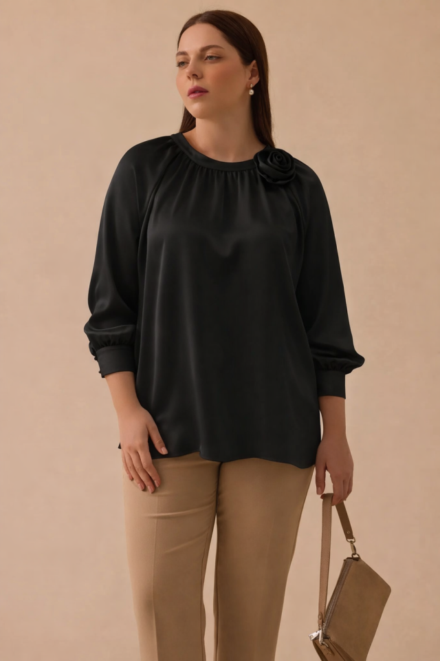 4004 YAKASI ÇİÇEKLİ SATEN BLUZ #26#