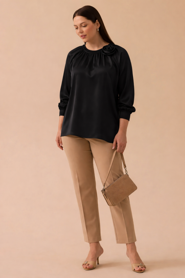 4004 YAKASI ÇİÇEKLİ SATEN BLUZ #26#