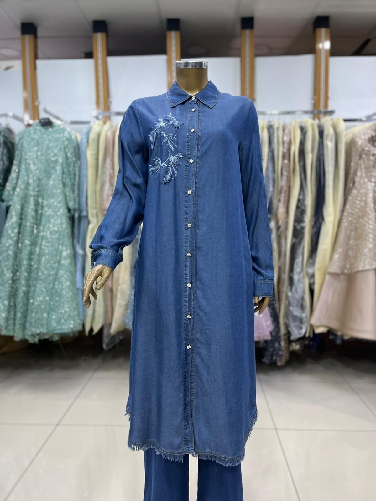 61072 TUNİK GÖÜSÜ NAKIŞ DETAYLI ALTI  SAÇAKLI ÖNDEN DÜĞMELİ TUNİK QYS TUNİK #24-05#