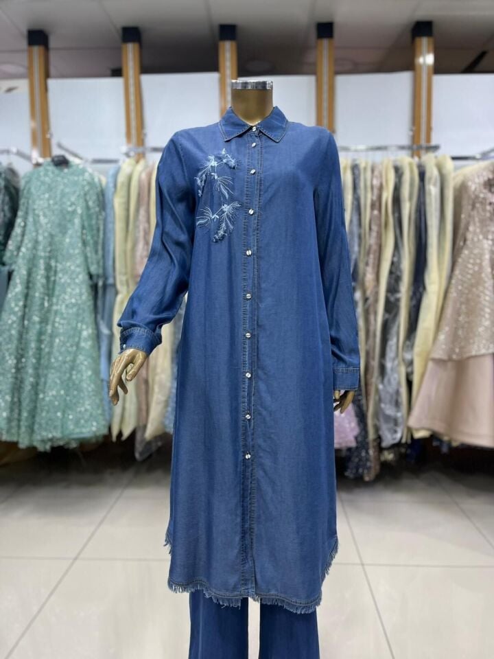 61072 TUNİK GÖÜSÜ NAKIŞ DETAYLI ALTI  SAÇAKLI ÖNDEN DÜĞMELİ TUNİK QYS TUNİK #24-05#