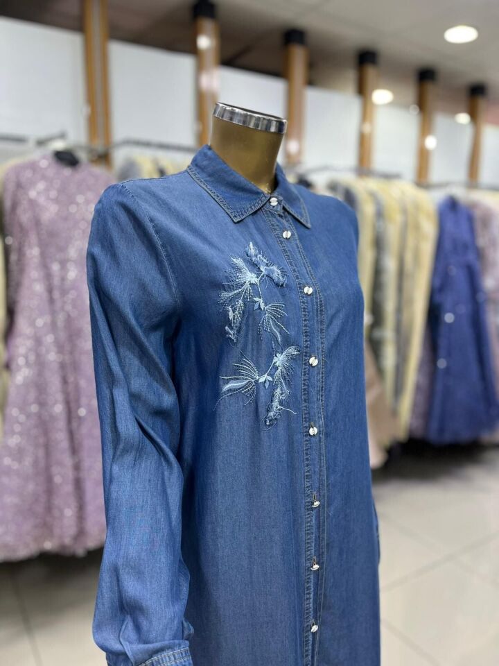 61072 TUNİK GÖÜSÜ NAKIŞ DETAYLI ALTI  SAÇAKLI ÖNDEN DÜĞMELİ TUNİK QYS TUNİK #24-05#